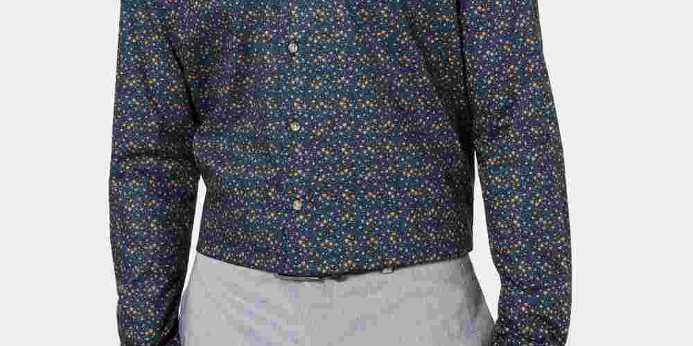 Camisa social masculina Bar III de algodão com gola gráfica e ajuste fino, fácil de cuidar, azul, tamanho 15,5 x 32-33