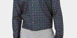 Camisa social masculina Bar III de algodão com gola gráfica e ajuste fino, fácil de cuidar, azul, tamanho 15,5 x 32-33