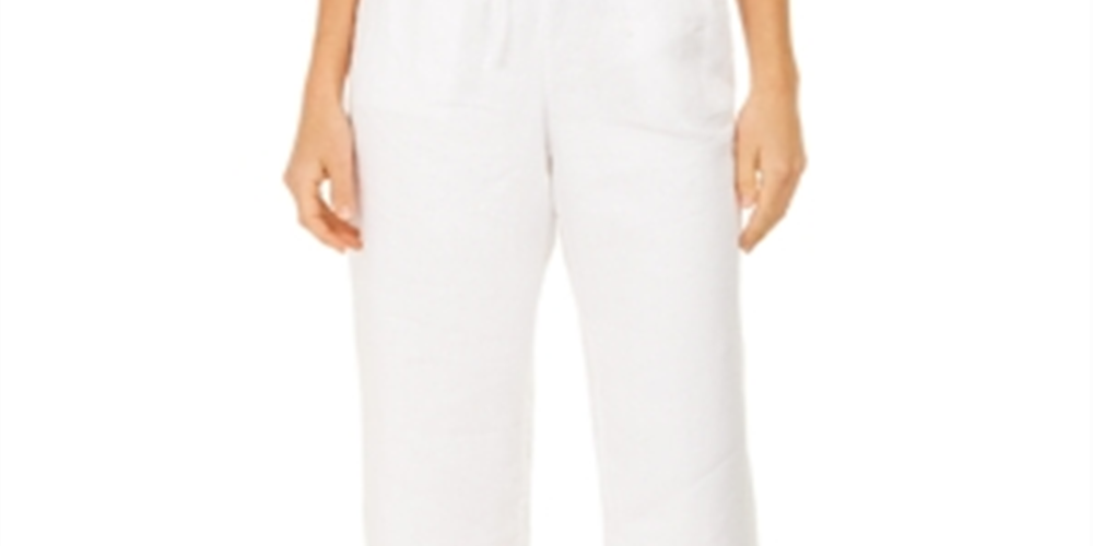 Calça Capri de Linho Feminina Charter Club Cintura Amarrada Cinza - Preto Tamanho P