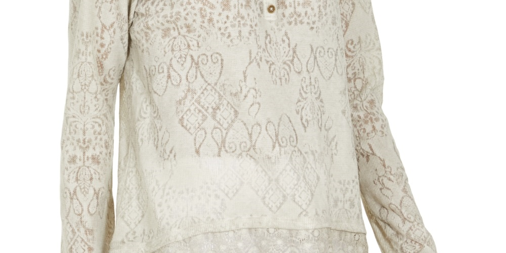 Top Henley de renda feminino Style &amp; Co, cinza, tamanho grande