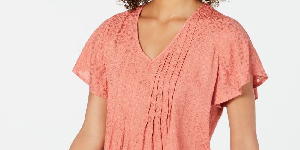 Blusa texturizada com mangas esvoaçantes feminina Style &amp; Co, laranja, tamanho XX-G