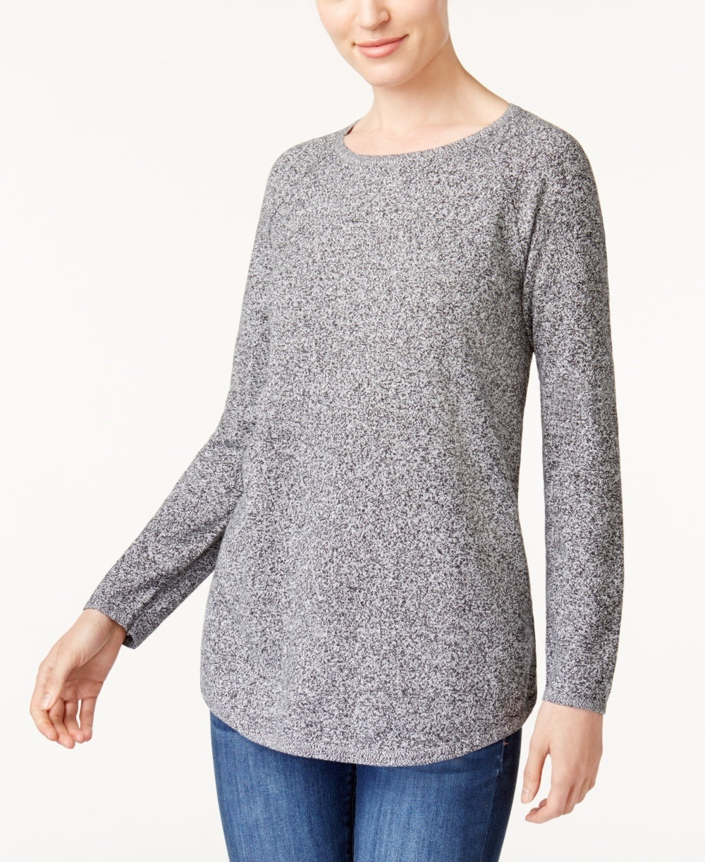 Camiseta feminina Karen Scott com gola redonda e manga comprida mesclada, tamanho PI