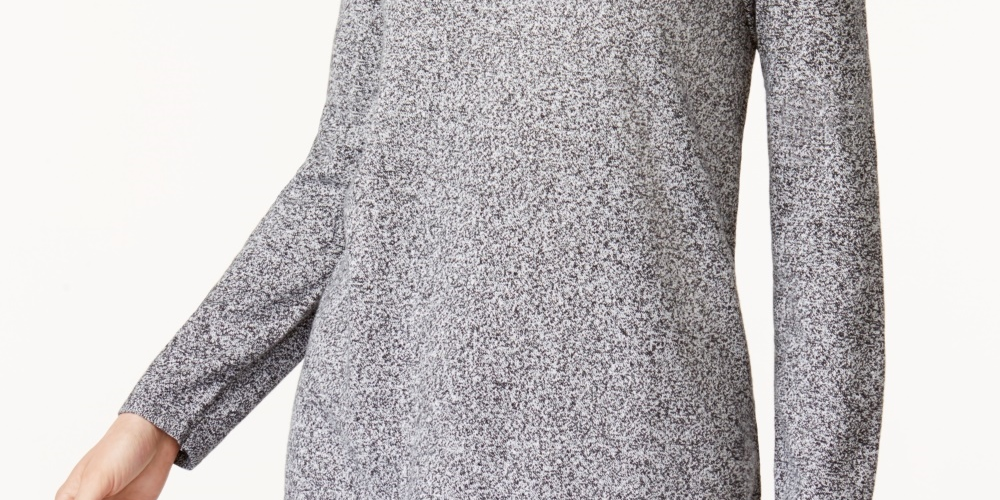 Camiseta feminina Karen Scott com gola redonda e manga comprida mesclada, tamanho PI