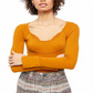 Blusa feminina com nervuras e renda Bit of Lace da Free People, marrom, tamanho médio