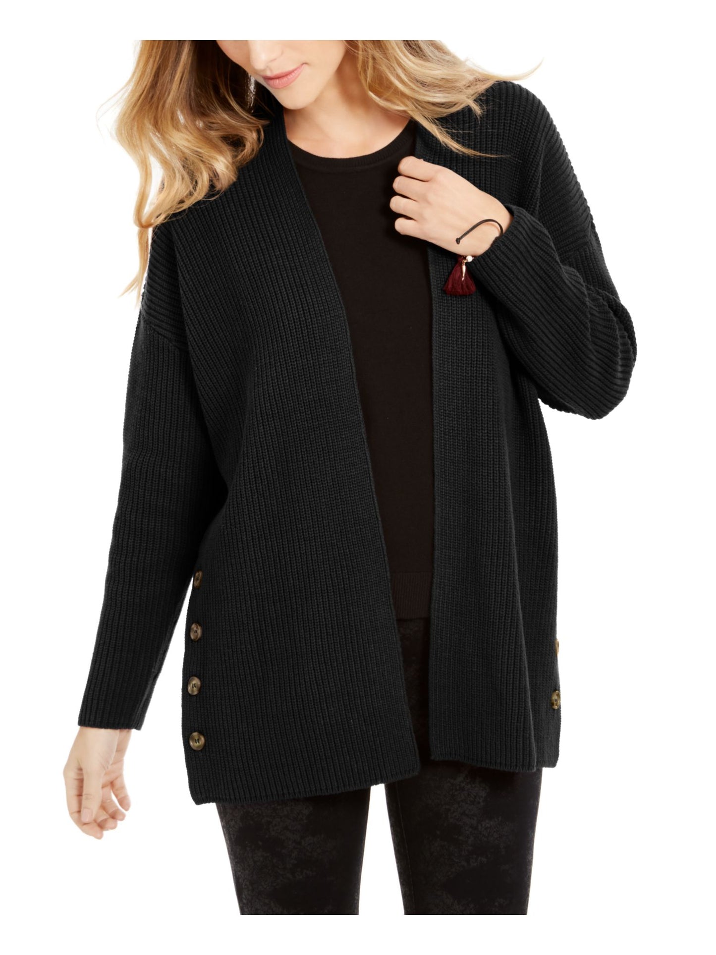 Cardigan feminino com manga comprida e nervuras, estilo &amp; co, aberto, preto, tamanho pequeno