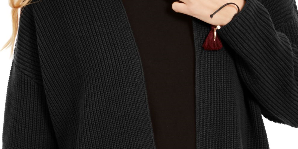 Cardigan feminino com manga comprida e nervuras, estilo &amp; co, aberto, preto, tamanho pequeno