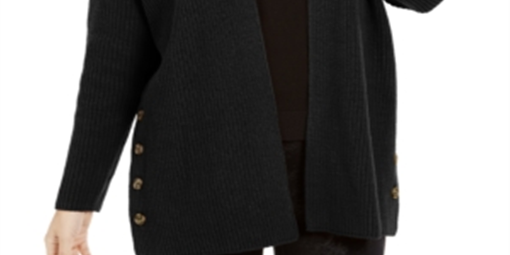Cardigan feminino com manga comprida e nervuras, estilo &amp; co, aberto, preto, tamanho pequeno