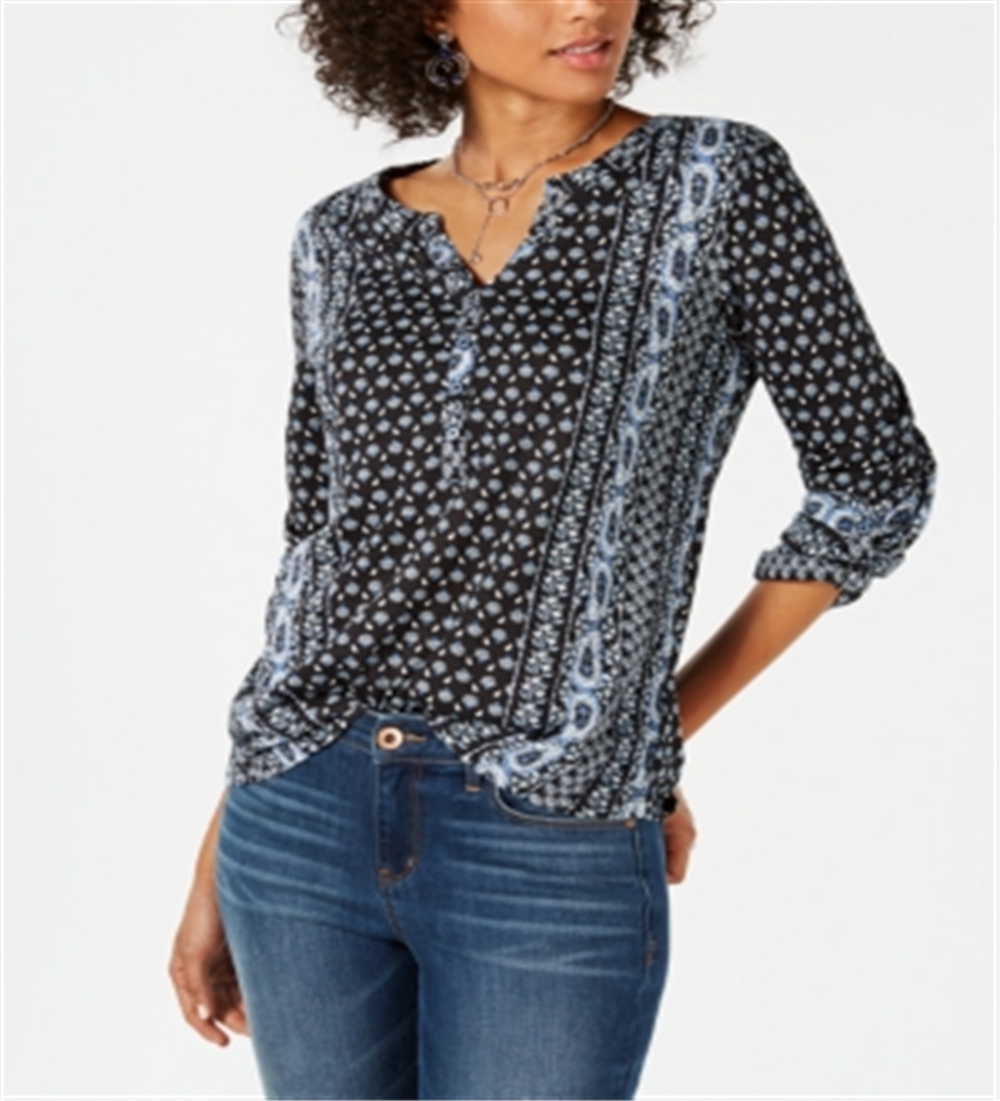 Blusa feminina com mangas bufantes e estampa estilo &amp; co, preta, tamanho PP