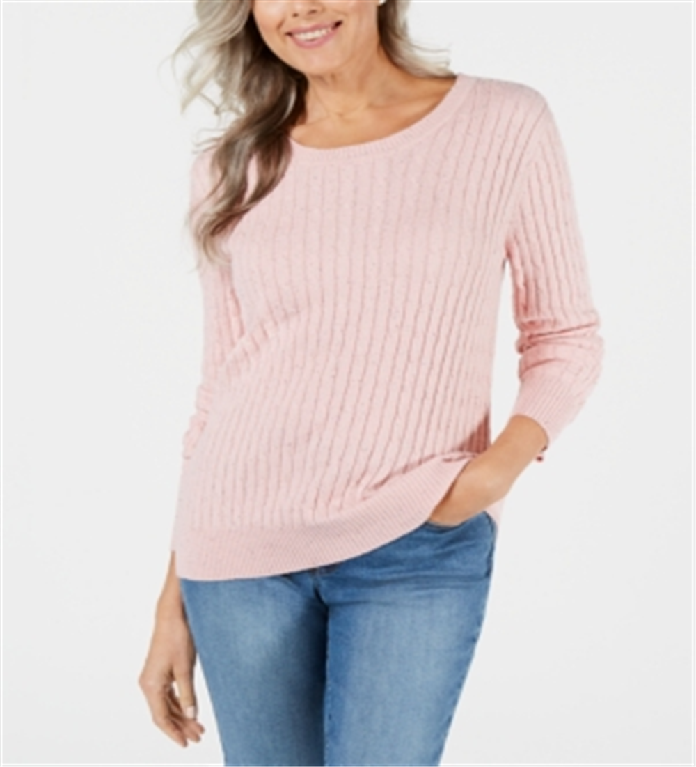 Karen Scott Suéter Feminino CableKnit Gola Redonda Rosa Rosa Tamanho Pequeno G