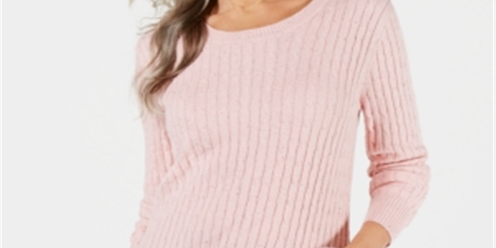Karen Scott Suéter Feminino CableKnit Gola Redonda Rosa Rosa Tamanho Pequeno G
