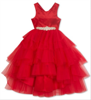 Vestido de festa para meninas grandes, edições raras, em camadas, vermelho, tamanho 10