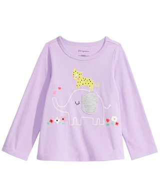 Camiseta infantil manga longa elefante First Impressions para meninas, roxa, tamanho 3-6 meses