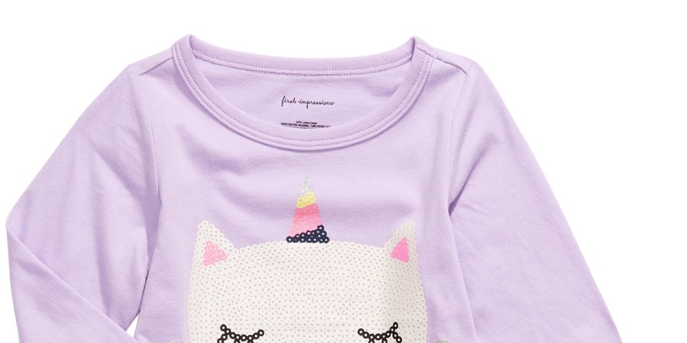 Camiseta infantil First Impressions para bebês meninas, algodão Caticorn, bainha peplum, roxa, tamanho 6-9