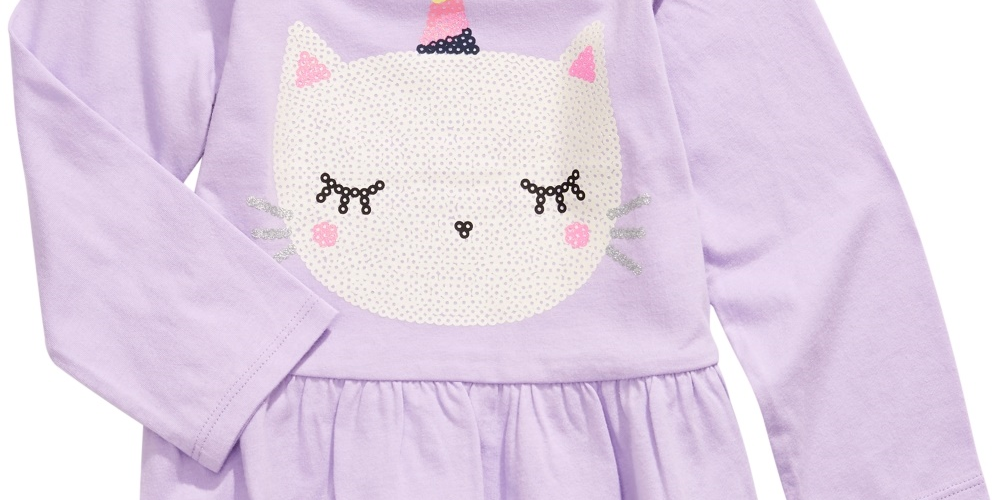 Camiseta infantil First Impressions para bebês meninas, algodão Caticorn, bainha peplum, roxa, tamanho 6-9