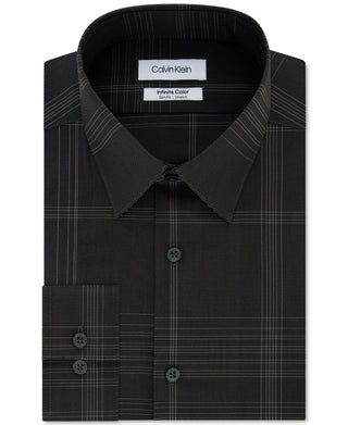 Camisa social masculina Calvin Klein Infinite Color Slim Fit, sem passar, com estampa xadrez elástica, tamanho cinza, 18x34x35