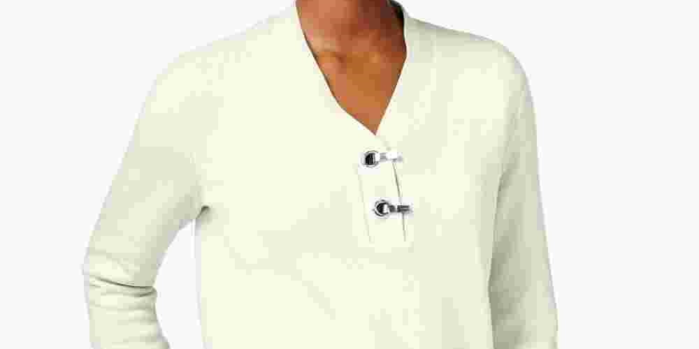 Karen Scott Suéter Feminino Manga Longa Gola V Embelezado Branco Tamanho X-G