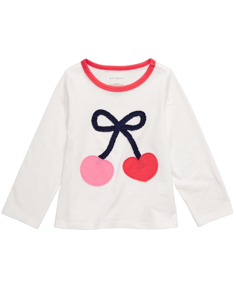 Camiseta infantil de algodão com estampa de cerejas First Impressions para bebês meninas, tamanho 24