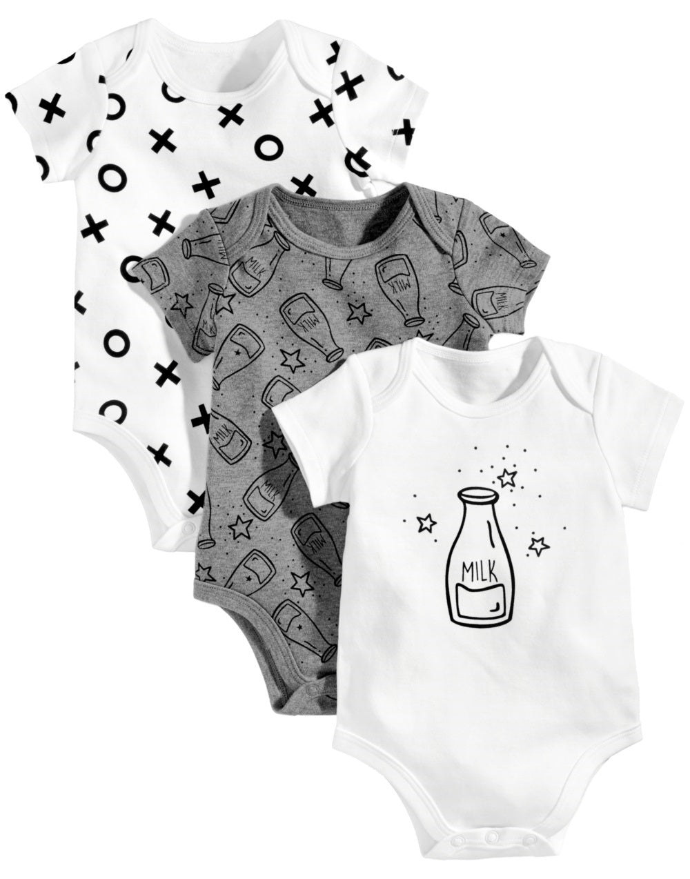 Body infantil First Impressions, pacote com 3 peças, Xo Milk Cotton, para meninos e meninas, branco, tamanho 6-9