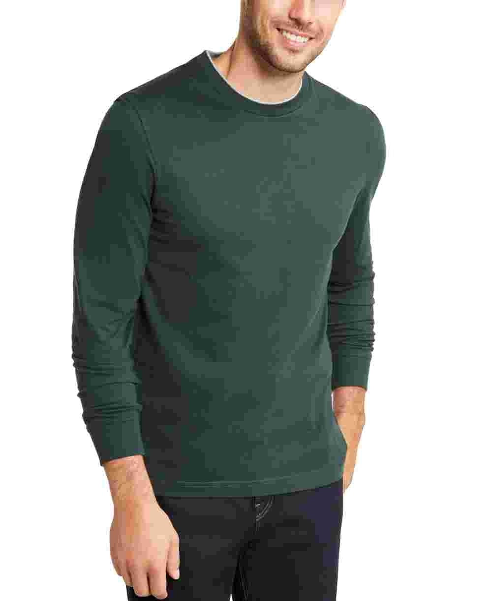 Camisa casual masculina Club Room com acabamento canelado e camadas, verde, tamanho grande