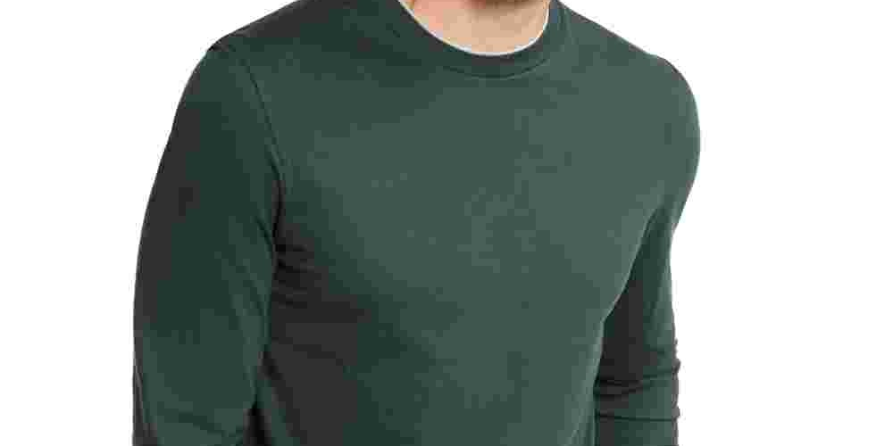 Camisa casual masculina Club Room com acabamento canelado e camadas, verde, tamanho grande