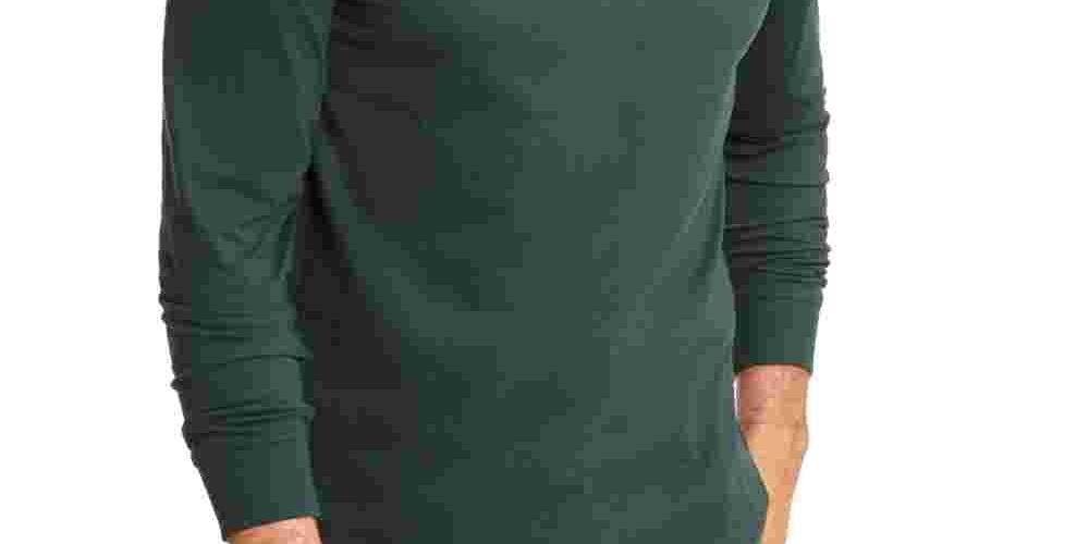 Camisa casual masculina Club Room com acabamento canelado e camadas, verde, tamanho grande