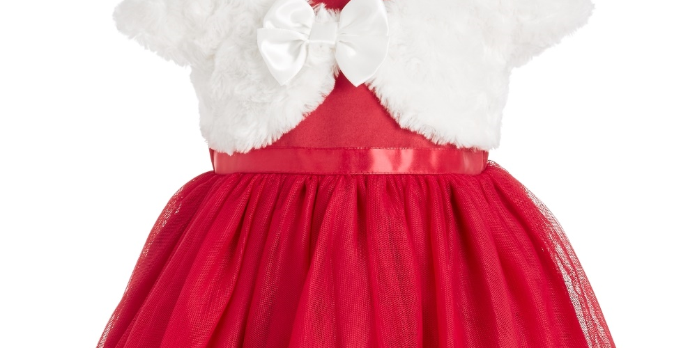 Conjunto de vestido de tule e ombros de ombros de pele sintética infantil Blueberi Boulevard para meninas, tamanho 3-6, vermelho