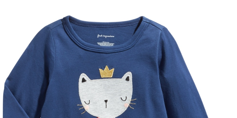 Camiseta infantil First Impressions de algodão para bebês meninas, estampa de gato, azul, tamanho 24