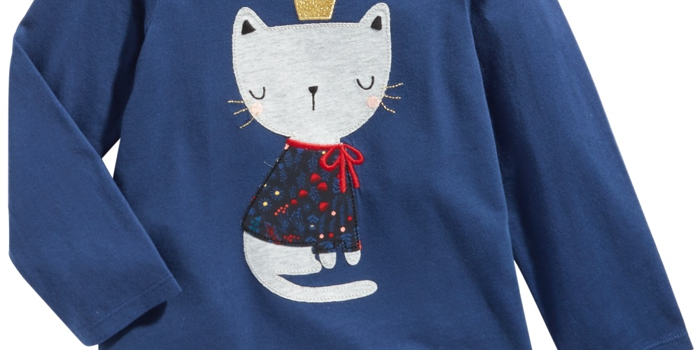 Camiseta infantil First Impressions de algodão para bebês meninas, estampa de gato, azul, tamanho 24