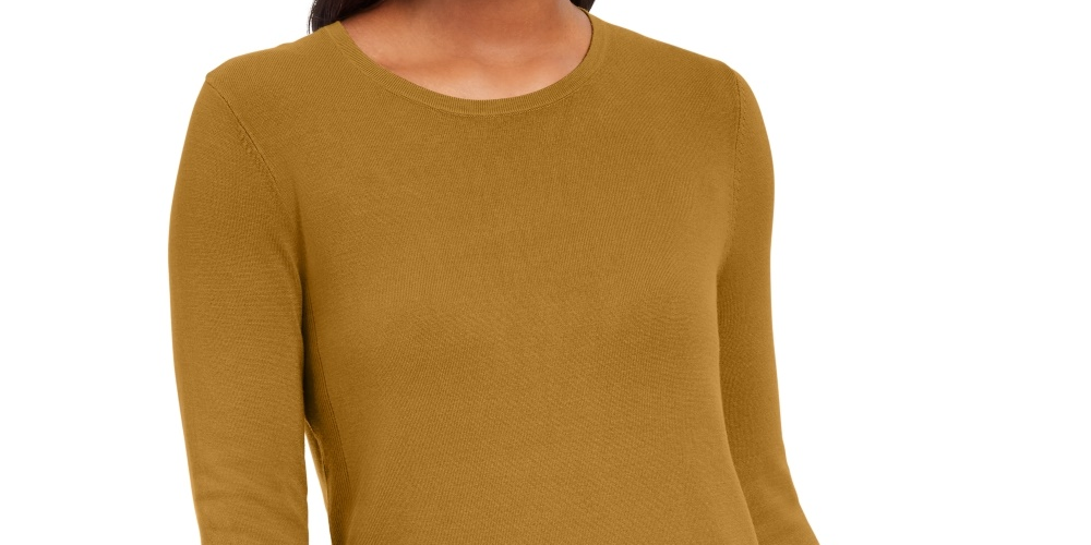 Suéter feminino JM Collection com punho de botão e gola redonda, amarelo, tamanho extragrande