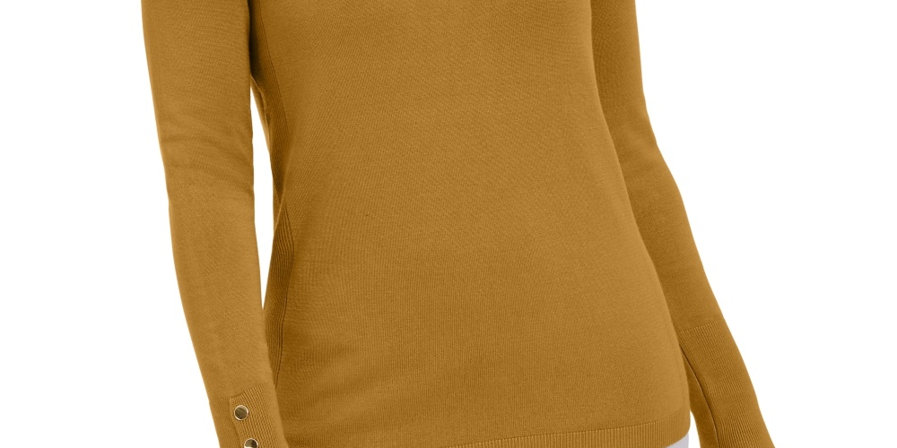 Suéter feminino JM Collection com punho de botão e gola redonda, amarelo, tamanho extragrande