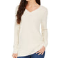 Suéter feminino Charter Club Lurex com decote em V, branco, tamanho grande