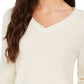 Suéter feminino Charter Club Lurex com decote em V, branco, tamanho grande
