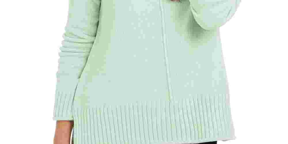 Suéter feminino texturizado canelado com manga 3/4 e gola redonda, tamanho pequeno, verde, estilo &amp; co