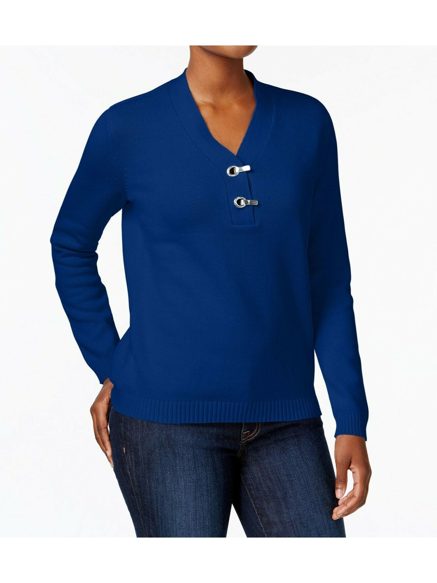 Karen Scott Suéter Henley Feminino de Algodão Azul Tamanho Pequeno P