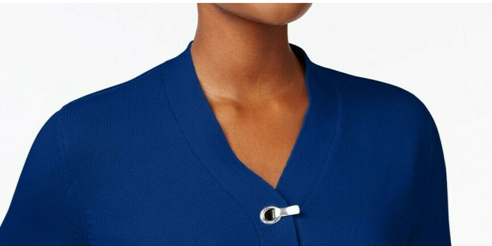 Karen Scott Suéter Henley Feminino de Algodão Azul Tamanho Pequeno P