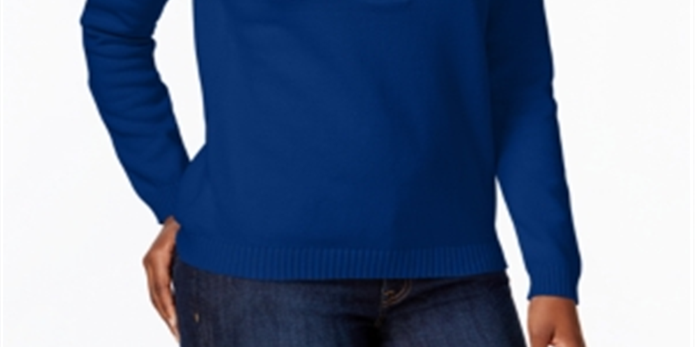Karen Scott Suéter Henley Feminino de Algodão Azul Tamanho Pequeno P