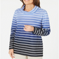 Blusa feminina listrada Karen Scott, azul, tamanho pequeno GG