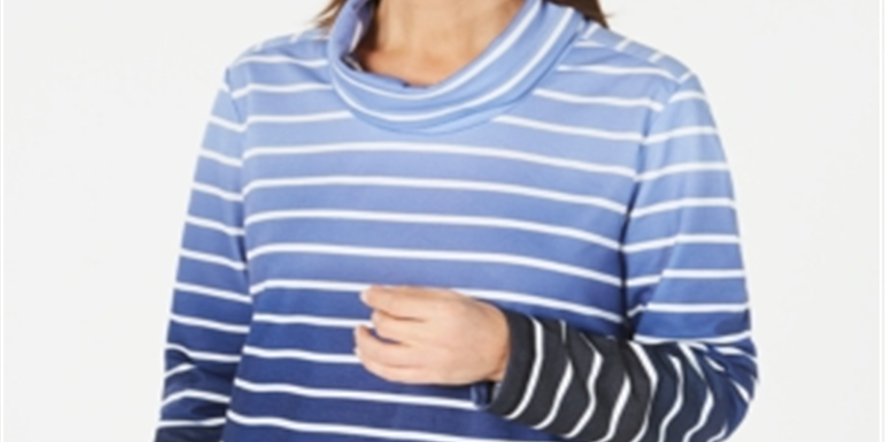 Blusa feminina listrada Karen Scott, azul, tamanho pequeno GG