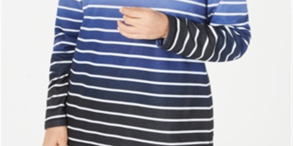 Blusa feminina listrada Karen Scott, azul, tamanho pequeno GG