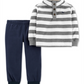 Conjunto de calças listradas Carter's Boy's 2 peças cinza bebê tamanho 6 meses