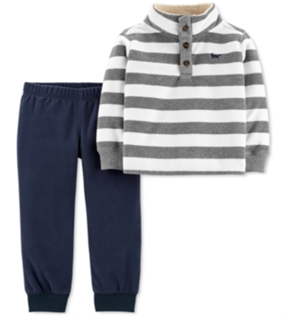Conjunto de calças listradas Carter's Boy's 2 peças cinza bebê tamanho 6 meses