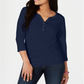 Camisa Henley de algodão feminina Karen Scott, tamanho marinho, pequena, P/M
