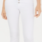 Calça jeans feminina Flying Monkey com botões e bainha crua, perna reta, branca, tamanho 27