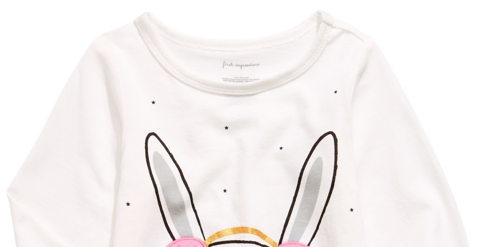 Camiseta infantil First Impressions com estampa de coelho e detalhes em lã sintética Sherpa, tamanho 12, branca