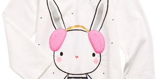 Camiseta infantil First Impressions com estampa de coelho e detalhes em lã sintética Sherpa, tamanho 12, branca