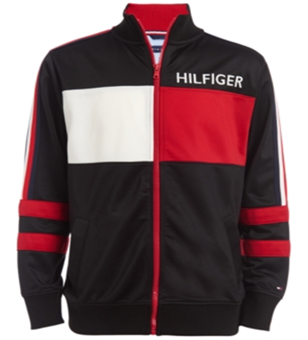 Jaqueta esportiva Tommy Hilfiger Manuel Pieced Colorblocked Logo para meninos, preta, tamanho 2T