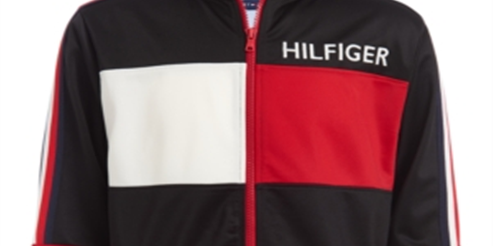 Jaqueta esportiva Tommy Hilfiger Manuel Pieced Colorblocked Logo para meninos, preta, tamanho 2T