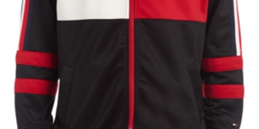 Jaqueta esportiva Tommy Hilfiger Manuel Pieced Colorblocked Logo para meninos, preta, tamanho 2T