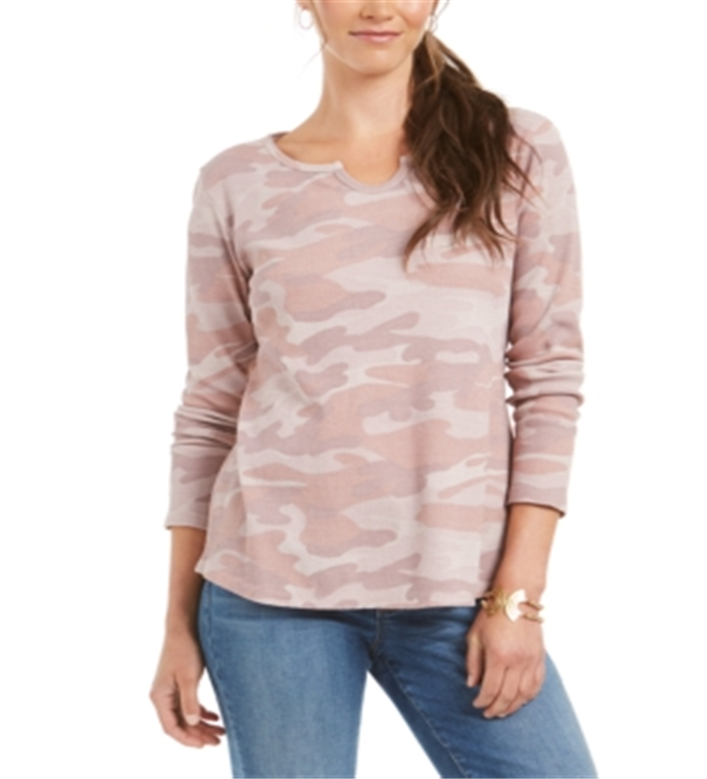 Blusa térmica feminina de algodão estampado estilo &amp; co, rosa, camuflagem, tamanho pequeno M
