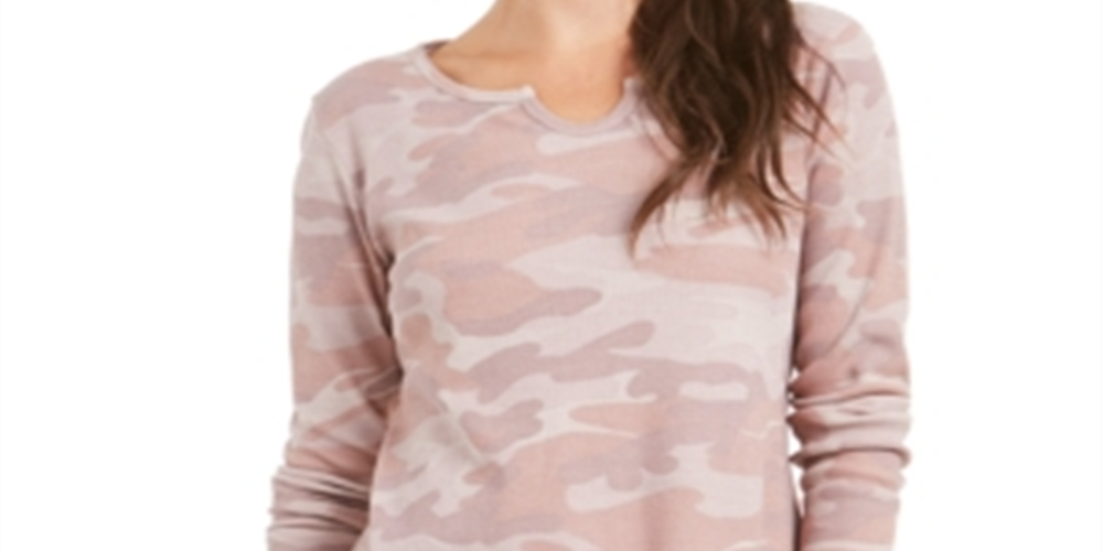 Blusa térmica feminina de algodão estampado estilo &amp; co, rosa, camuflagem, tamanho pequeno M